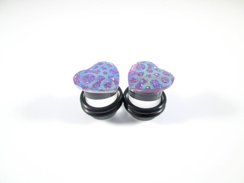 Light Pale Purple Crop Circle Sparkle Heart Plugs 00g 2g 0g