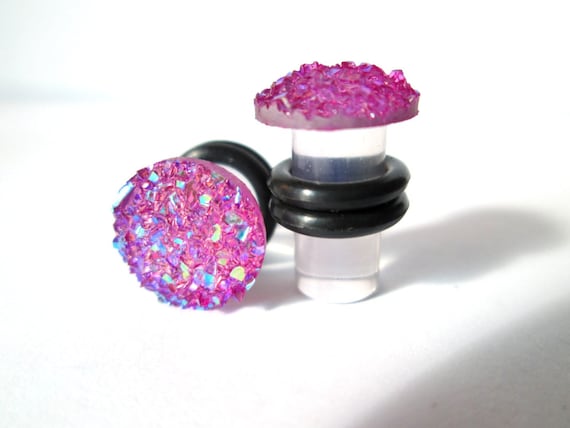 Plugs - Pretty Purple Sparkle Druzy 4g, 2g, and 0g