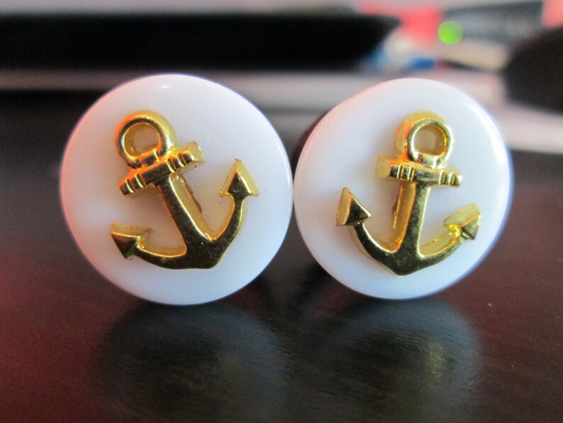 Gauges Gold Anchors White Button Plugs Clearance Sale Etsy