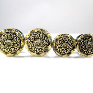Clearance - Plug Earrings - Gold Vintage Flower 0g, 00g, 7/16 in, 1/2 in, 9/16 in and 5/8 in.