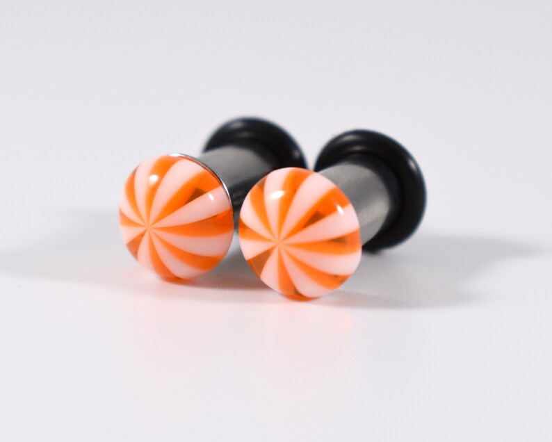 Gauges Orange and White Pinwheel Plugs 4g and 2g Etsy