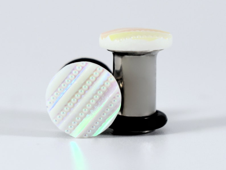 Plug Earrings White Stripes and Spots Plugs 4g 2g 0g and 00g