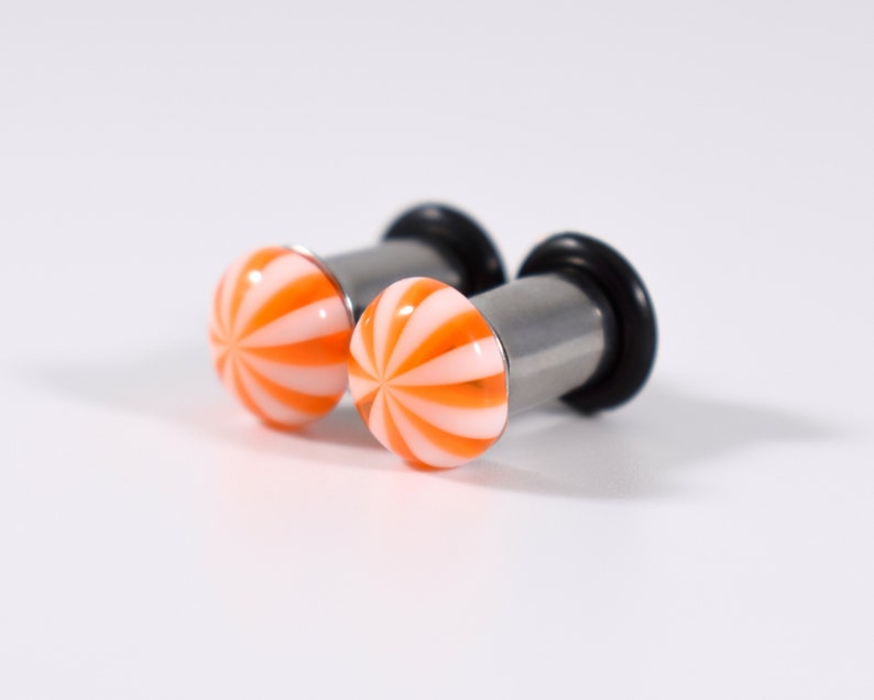 Gauges Orange and White Pinwheel Plugs 4g and 2g Etsy