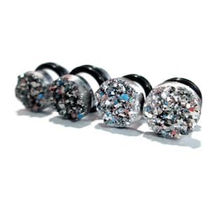 Plug Earrings - Dark Grey or Light Silver Sparkle Druzy 2g, 0g, and 00g
