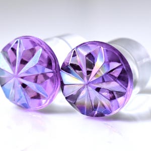 Plug Earrings - Purple Starburst Gem Plugs -  2g, 0g, and 00g