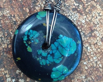 Chinese Turquoise Disc Pendant |  Minimalist