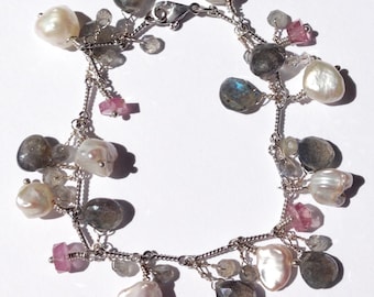 Handmade Gemstone Charm Bracelet | 14K White Gold | Everyday Luxury