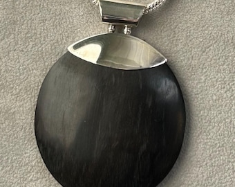 Water Buffalo Horn and 925 Silver Danish Modern Statement Necklace