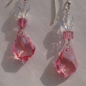Sweetheart Earrings | Pink and Clear Crystals | Sterling Silver |  Handmade Drops Earrings | Feminine |  Silver Ear Wires | Think Pink