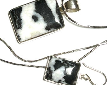 Handmade White Buffalo Dolomite Necklace & Earrings Set | Sterling Silver