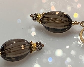 Handmade Vermeil Smoky Quartz Earrings | Sterling Silver Dangles