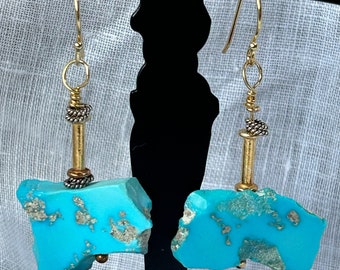 2" Long Sleeping Beauty Turquoise Drop Earrings |  Handmade