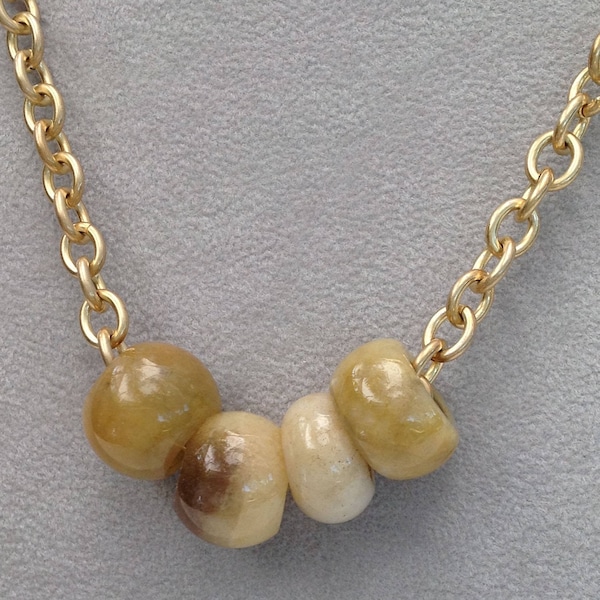 Simple Jade Necklace / Desert Sand Blonde Color / Natural Light Dark Tans Browns / Heavy Link Vermeil Chain / Sliding Jade Beads