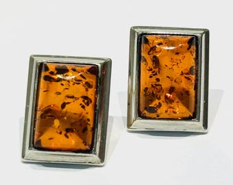 Vintage Baltic Amber Sterling Silver Earrings