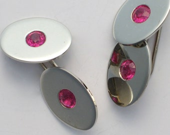 Vintage 1940s Gentleman's Cufflinks | 18K White Gold with Lab-Grown Rubies