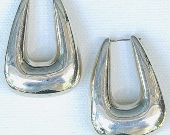 Vintage Modernist Sterling Silver Earrings | Large Statement Designer Style | 40 x 30mm