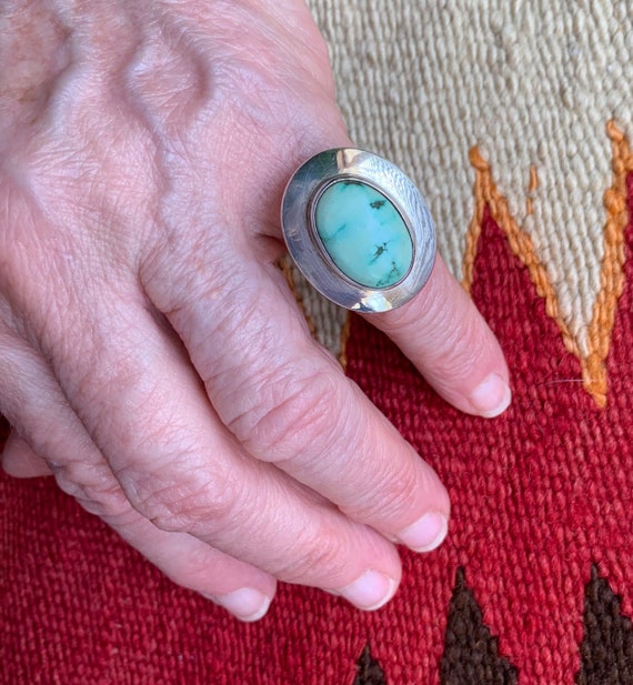 Large Turquoise & Silver Ring Southwestern Style - image 10