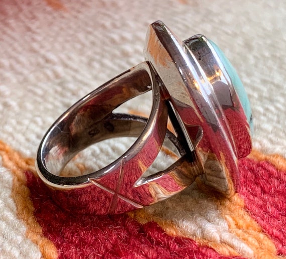 Large Turquoise & Silver Ring Southwestern Style - image 7