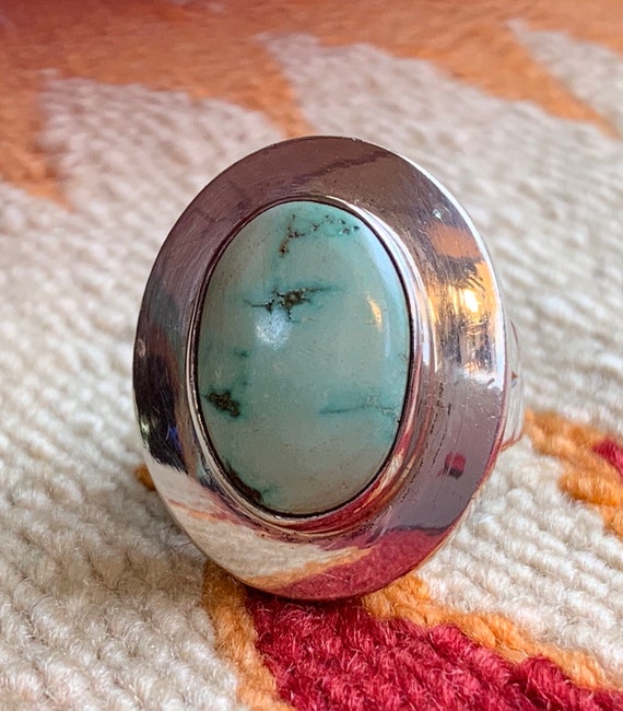 Large Turquoise & Silver Ring Southwestern Style - image 4