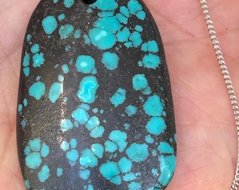 Turquoise Pendant Bamboo Mountain Hubei on a Slender Silver Chain