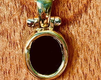 Vintage 18K Gold Black Onyx Pendant Necklace | 1970s | Vermeil Chain