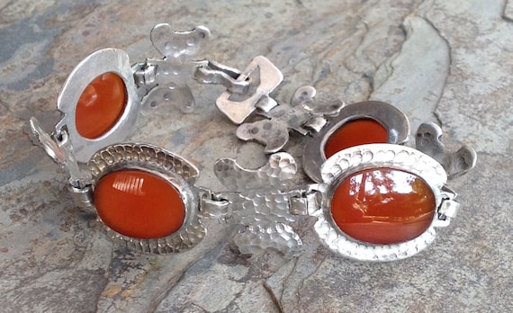 Vintage Carnelian Sterling Silver Bracelet | 40s Arts & Crafts, 6 3/4"