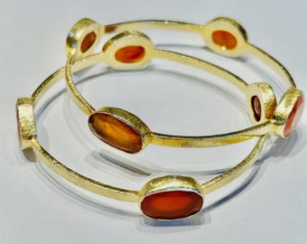 Handmade Carnelian and Vermeil Bangle Bracelets | One Pair