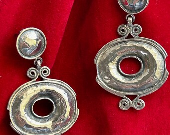 Sterling Silver Statement Earrings | Hammered Tribal Drop Earrings