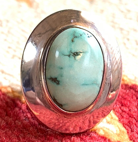 Large Turquoise & Silver Ring Southwestern Style - image 1