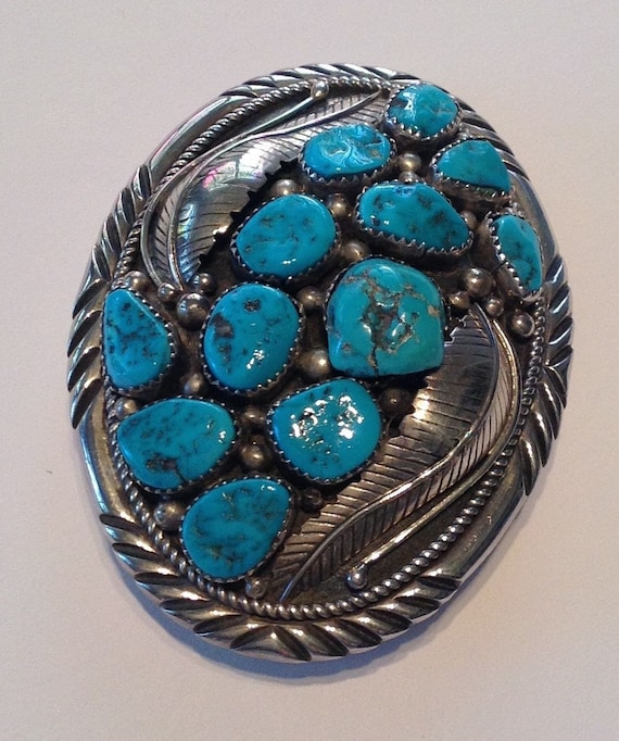 Kingman Turquoise Belt Buckle | Vintage Navajo | Sterling  display picture 1