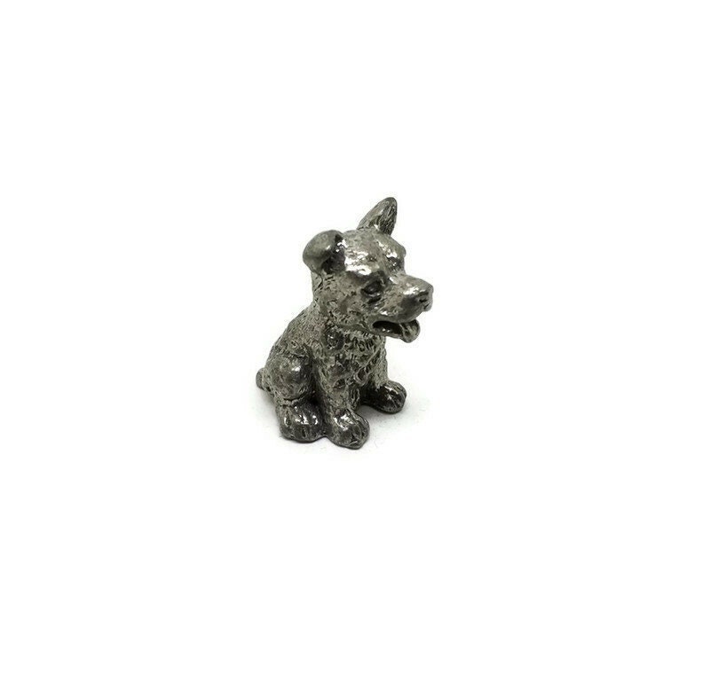 Chien Miniature Etain Vintage 90, Figurine Chien Chiot Terrier, Objet de Vitrine, Miniatures Métal, 