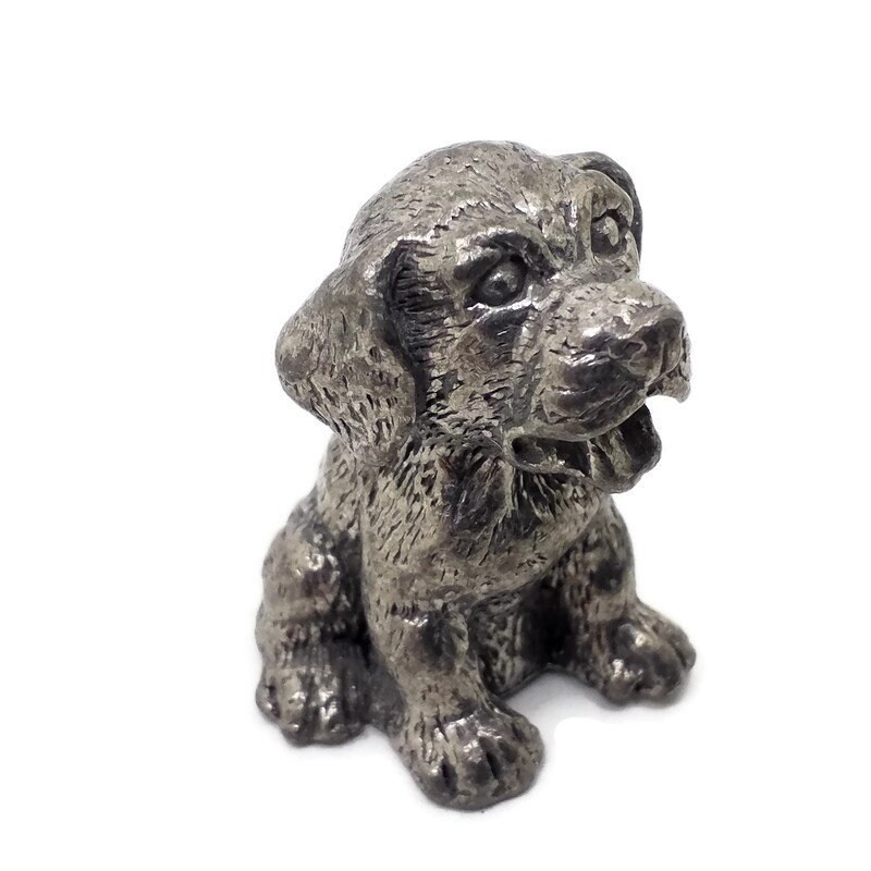 Chien Miniature Etain Vintage 90, Figurine Chien Chiot Beagle, Objet de Vitrine, Miniatures Métal, C