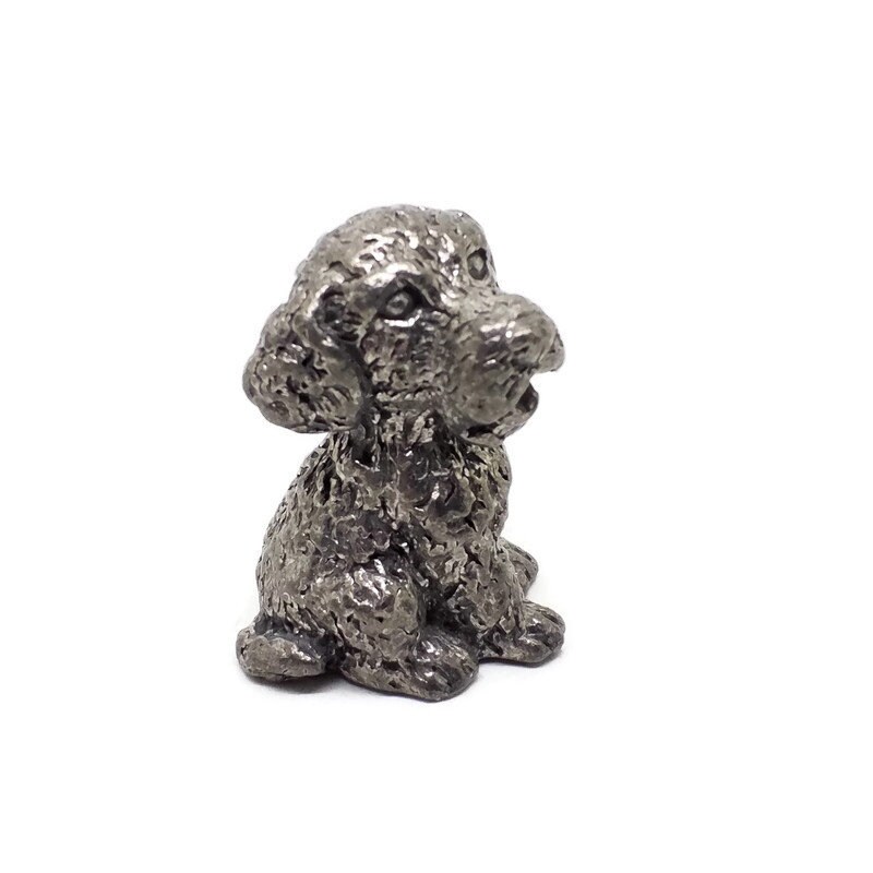 Chien Miniature Etain Vintage 90, Figurine Chien Chiot Caniche, Objet de Vitrine, Miniatures Métal, 