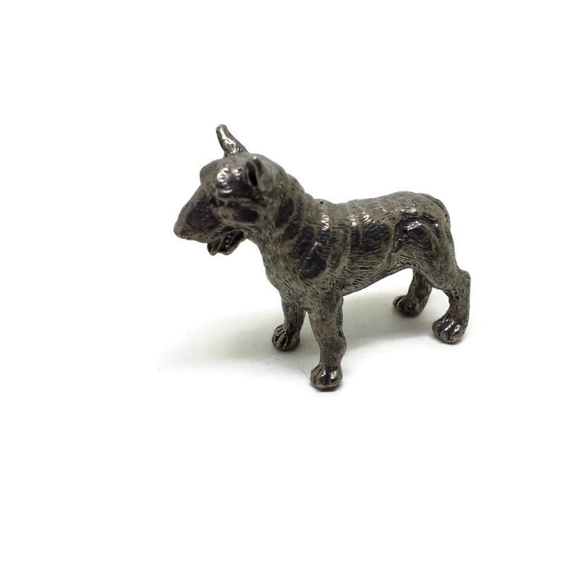 Chien Bull Terrier Miniature Etain Vintage 90, Figurine Chien en Métal, Objet de Vitrine, Miniatures