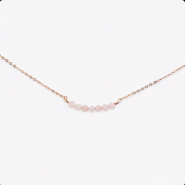 Rose Quartz Minimalistic 14kRose Gold Plated/ Gold Plated or Sterling Silver Necklace - Genuine 4mm Rose Quartz • Layering Necklace