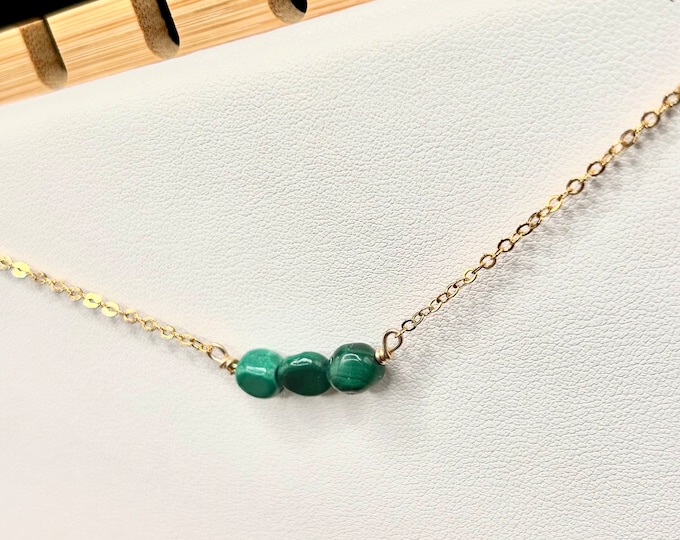 Featured listing image: Malachite Stone Necklace with 16k Gold Plated / Rose Gold or Sterling Silver - Genuine 6-8mm Malachite Stones • Layering Necklace