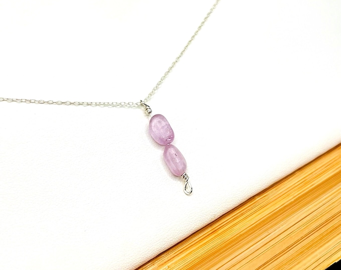Featured listing image: Kunzite Necklace - Genuine 5-6mm Purple and Pink Kunzite • 16k Rose Gold • 16k Gold Plated • Sterling Silver •