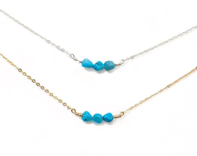 Featured listing image: Turquoise Minimalist Necklace - Sterling Silver or 16k Gold Plated Layering Necklace - Genuine Blue Turquoise 6-7mm