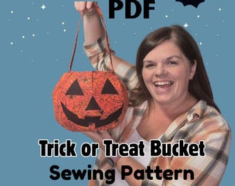 Patrón de costura para cubo de dulces (PDF) / Tutorial para cubo de dulces de Halloween / Cubo de calabaza de tela DIY / Patrón de costura para Halloween