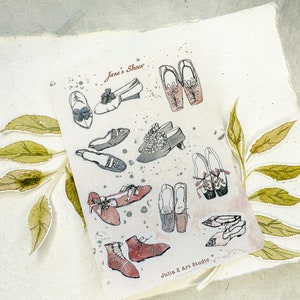 Planche d'autocollants illustrée pour chaussures Regency conçue par Julia Källén