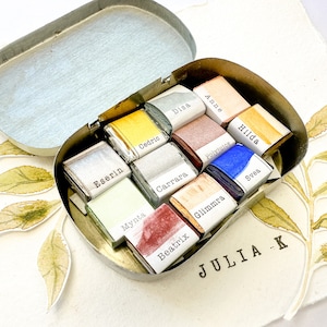 Apoteket- Vintage palette with 11 handmade watercolor paints by JuliaKArtStudio