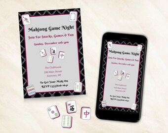 Mahjong Game Night Invitation, Sophisticated Mahj Birthday Invite (Printable, Editable)