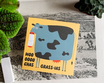 Moochas Grassias Thank You Card Funny Cow Illustrated Quirky Pun