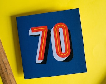 70 Birthday Greeting Card Age Milestone 70th Retro Typography