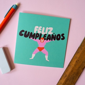 Biglietto di auguri di compleanno Lucha Libre Feliz Cumpleanos Lottatore messicano illustrato