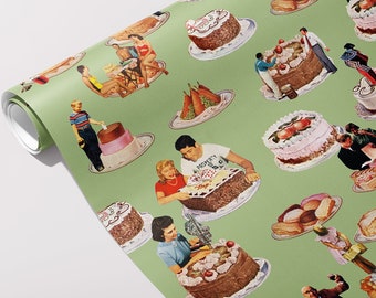 Cake People Gift Wrap Wrapping Paper Vintage Collage Quirky Birthday