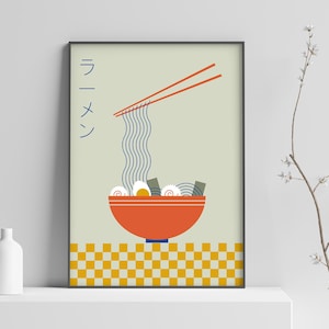 Ramen Noodles Food Art Print Retro Japan Geometric