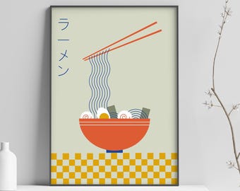 Ramen Noodles Food Art Print Retro Japan Geometric