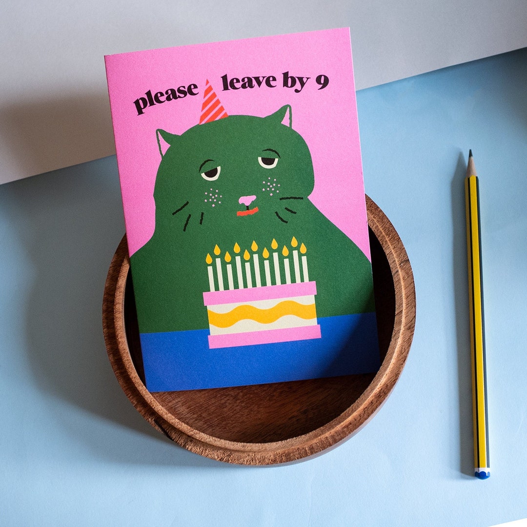 Funny Grumpy Cat Birthday Card - "please Leave by 9" - Sarcastic Humor ...