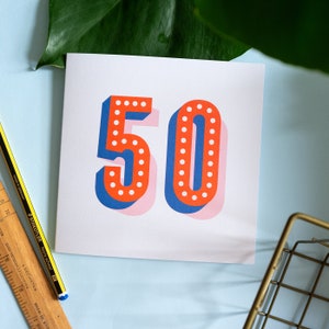 50 Birthday Greeting Card Age Milestone 50th Retro Typography image 1